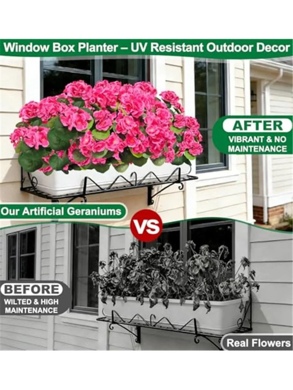 Artificial Geranium Flowers UV Resistant Faux Outdoor Porch Planter Decor 4 Pack